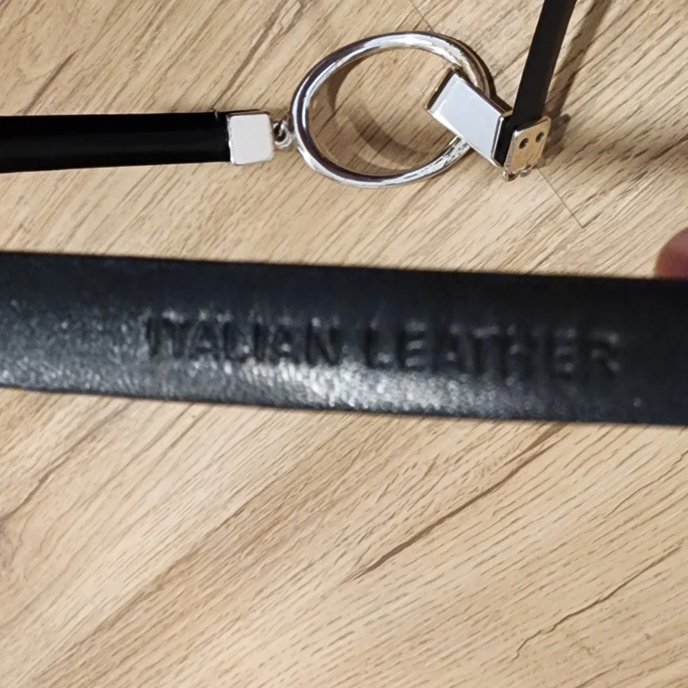 VTG Ralph Lauren Black Italian Leather Skinny O-Ring Belt S/M Equestrian Luxury - Picture 5 of 7